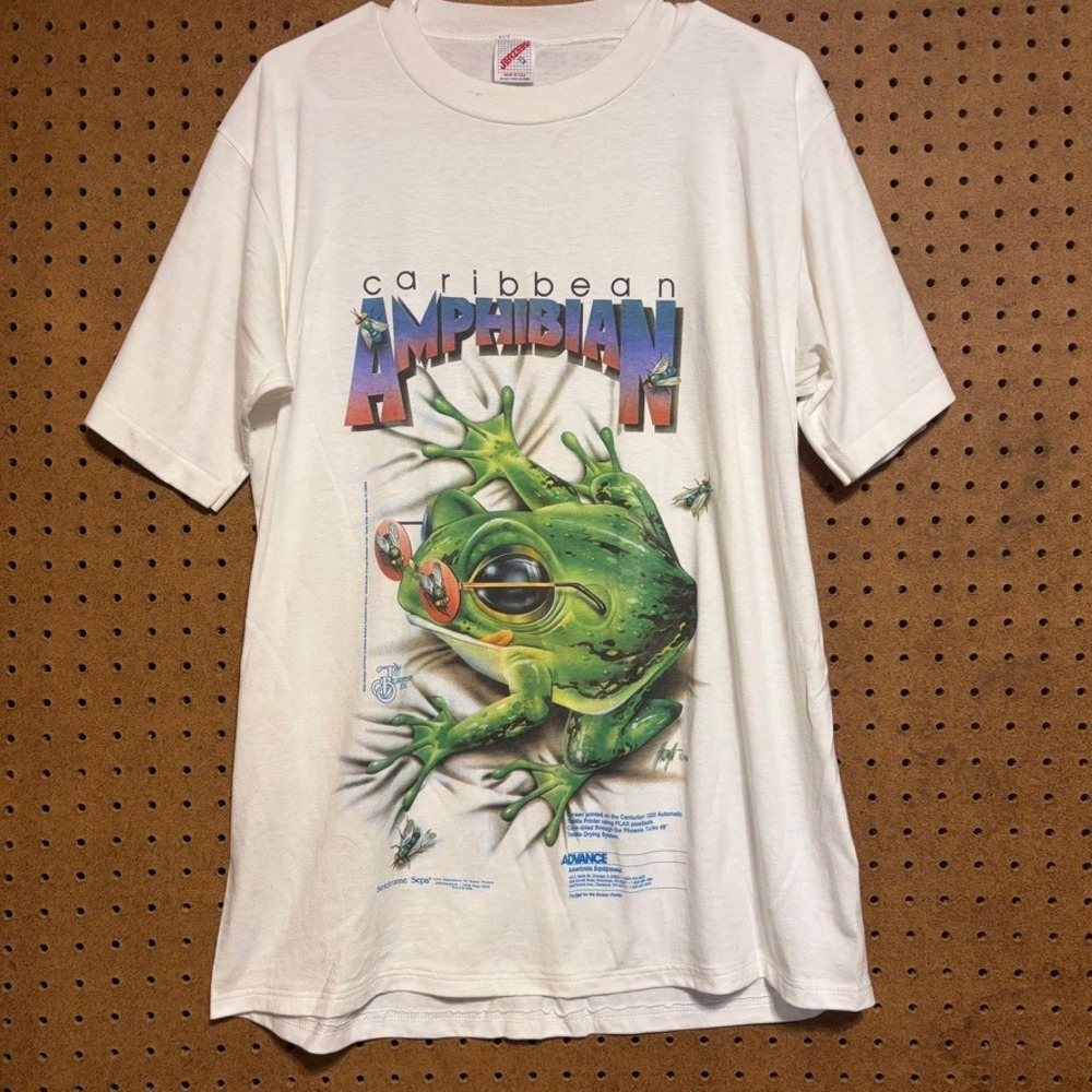Jerzees Caribbean Amphibian T-Shirt XL White Vintage 1986‎ Frog Graphic 80s USA